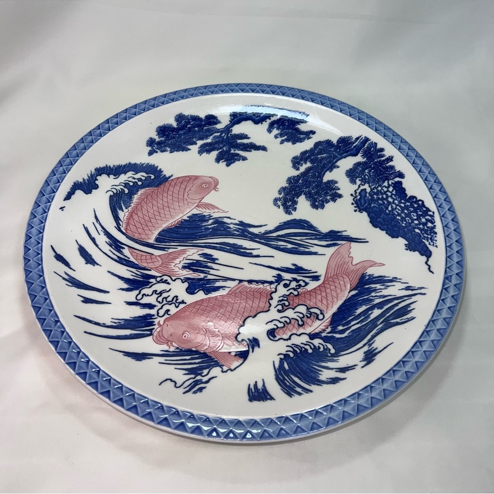 Blue and White Decorative Plate with Fish Design - Picture 3 of 15